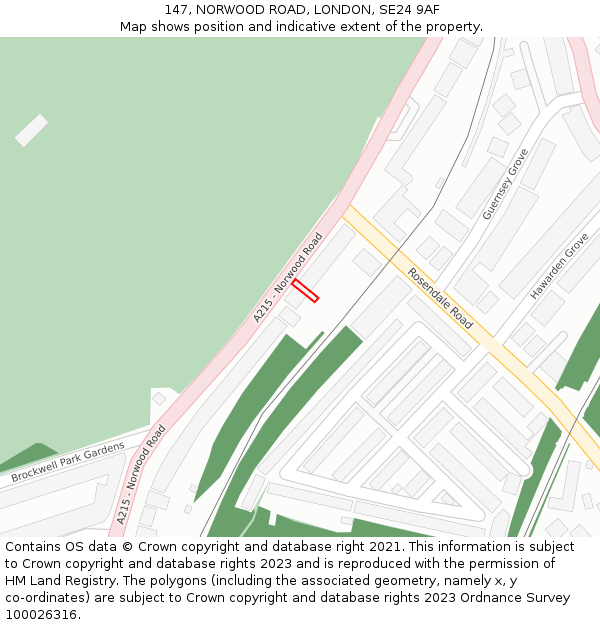 147, NORWOOD ROAD, LONDON, SE24 9AF: Location map and indicative extent of plot