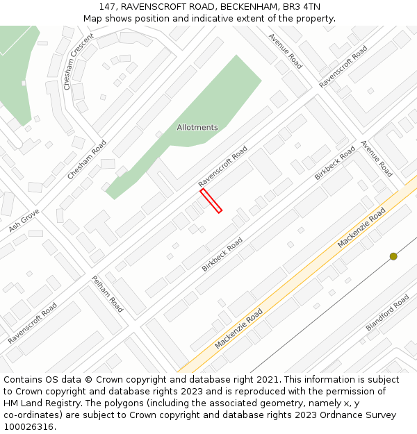 147, RAVENSCROFT ROAD, BECKENHAM, BR3 4TN: Location map and indicative extent of plot
