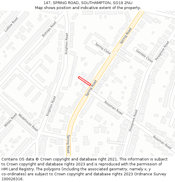 147, SPRING ROAD, SOUTHAMPTON, SO19 2NU: Location map and indicative extent of plot