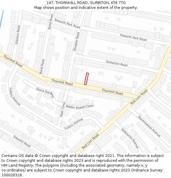 147, THORNHILL ROAD, SURBITON, KT6 7TG: Location map and indicative extent of plot