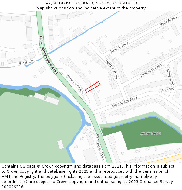 147, WEDDINGTON ROAD, NUNEATON, CV10 0EG: Location map and indicative extent of plot