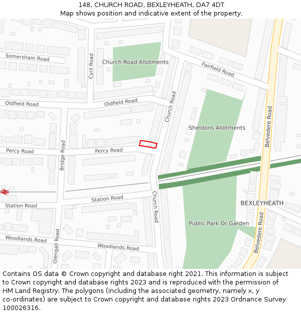 148, CHURCH ROAD, BEXLEYHEATH, DA7 4DT: Location map and indicative extent of plot