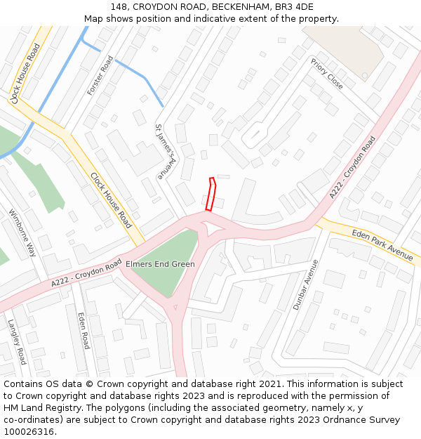 148, CROYDON ROAD, BECKENHAM, BR3 4DE: Location map and indicative extent of plot