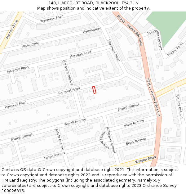 148, HARCOURT ROAD, BLACKPOOL, FY4 3HN: Location map and indicative extent of plot