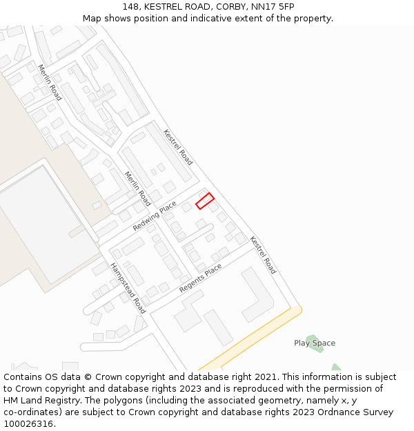 148, KESTREL ROAD, CORBY, NN17 5FP: Location map and indicative extent of plot