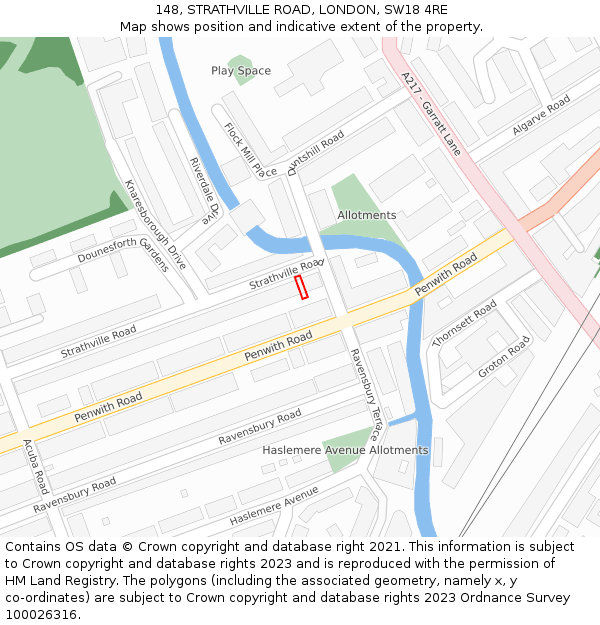 148, STRATHVILLE ROAD, LONDON, SW18 4RE: Location map and indicative extent of plot