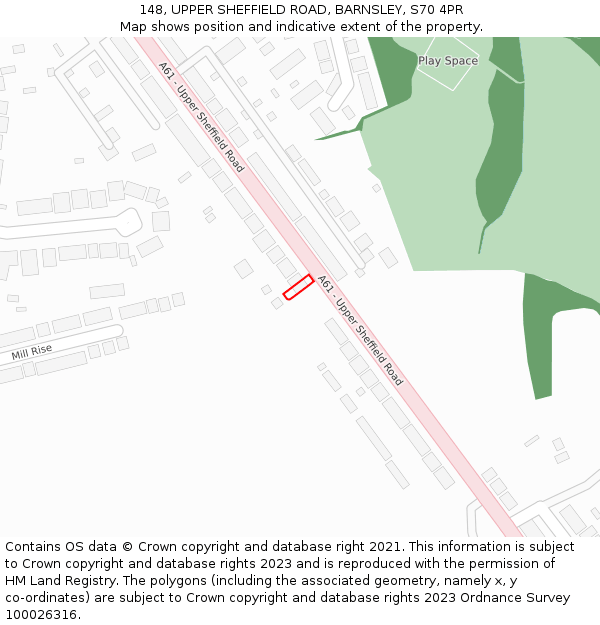 148, UPPER SHEFFIELD ROAD, BARNSLEY, S70 4PR: Location map and indicative extent of plot