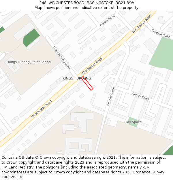 148, WINCHESTER ROAD, BASINGSTOKE, RG21 8YW: Location map and indicative extent of plot