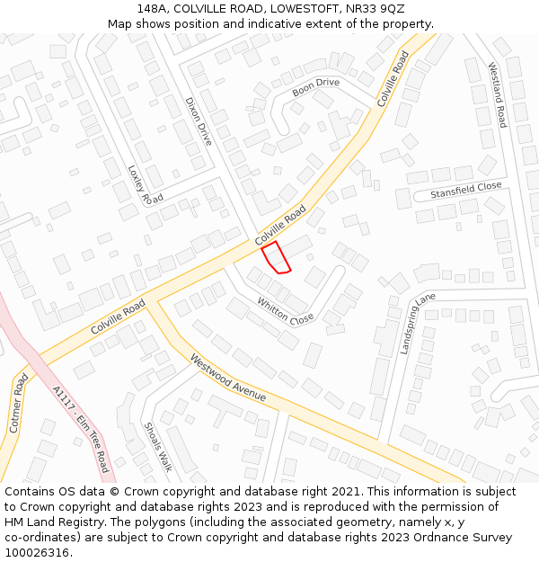 148A, COLVILLE ROAD, LOWESTOFT, NR33 9QZ: Location map and indicative extent of plot