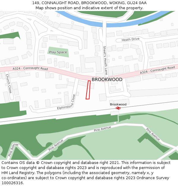 149, CONNAUGHT ROAD, BROOKWOOD, WOKING, GU24 0AA: Location map and indicative extent of plot