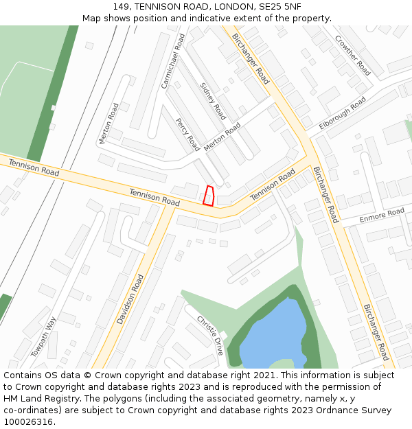 149, TENNISON ROAD, LONDON, SE25 5NF: Location map and indicative extent of plot