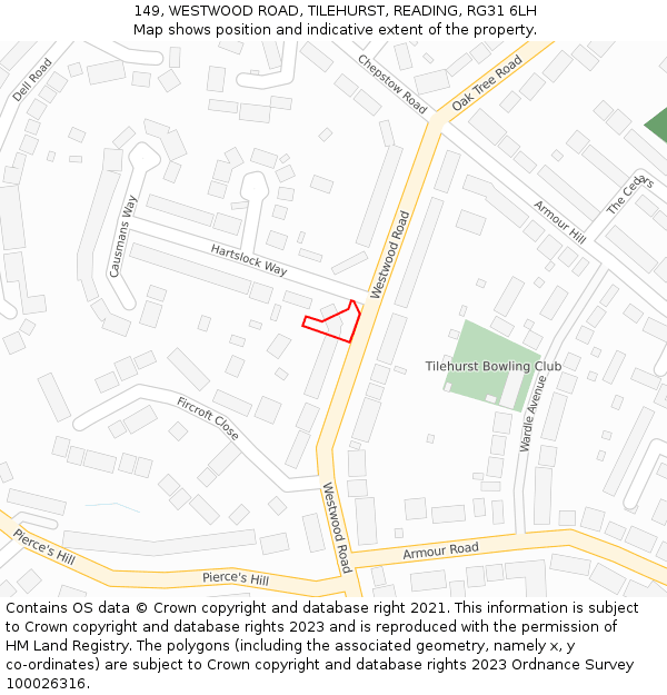 149, WESTWOOD ROAD, TILEHURST, READING, RG31 6LH: Location map and indicative extent of plot