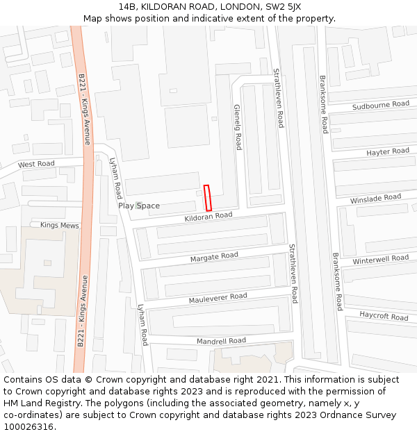 14B, KILDORAN ROAD, LONDON, SW2 5JX: Location map and indicative extent of plot