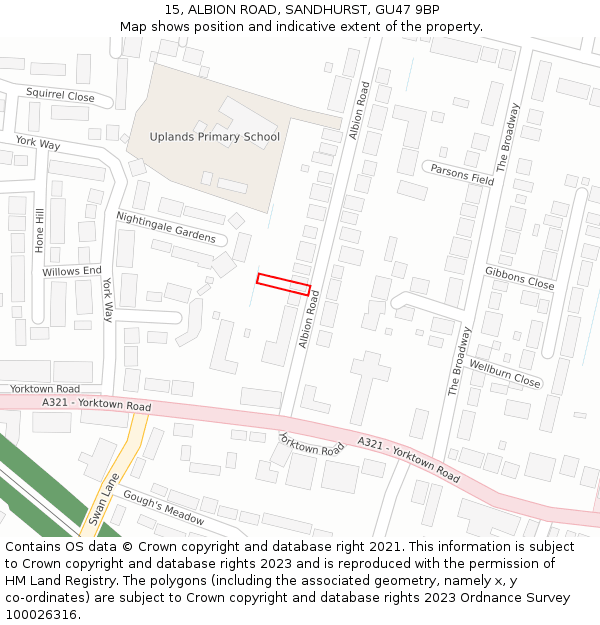 15, ALBION ROAD, SANDHURST, GU47 9BP: Location map and indicative extent of plot