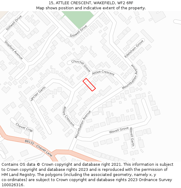 15, ATTLEE CRESCENT, WAKEFIELD, WF2 6RF: Location map and indicative extent of plot