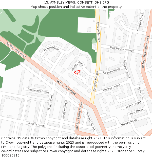 15, AYNSLEY MEWS, CONSETT, DH8 5FG: Location map and indicative extent of plot