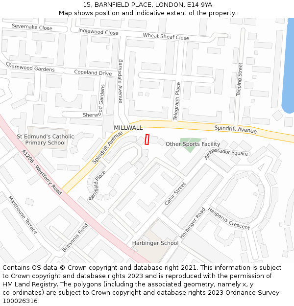 15, BARNFIELD PLACE, LONDON, E14 9YA: Location map and indicative extent of plot