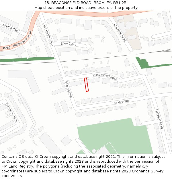 15, BEACONSFIELD ROAD, BROMLEY, BR1 2BL: Location map and indicative extent of plot