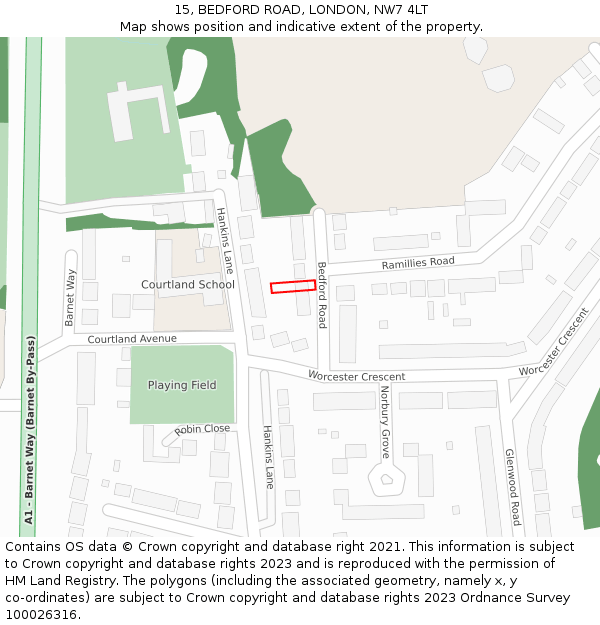 15, BEDFORD ROAD, LONDON, NW7 4LT: Location map and indicative extent of plot