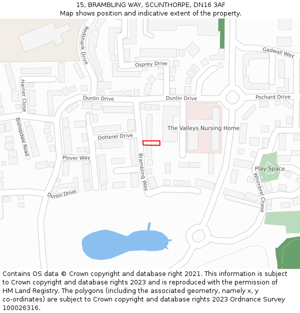 15, BRAMBLING WAY, SCUNTHORPE, DN16 3AF: Location map and indicative extent of plot