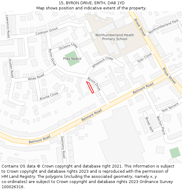 15, BYRON DRIVE, ERITH, DA8 1YD: Location map and indicative extent of plot