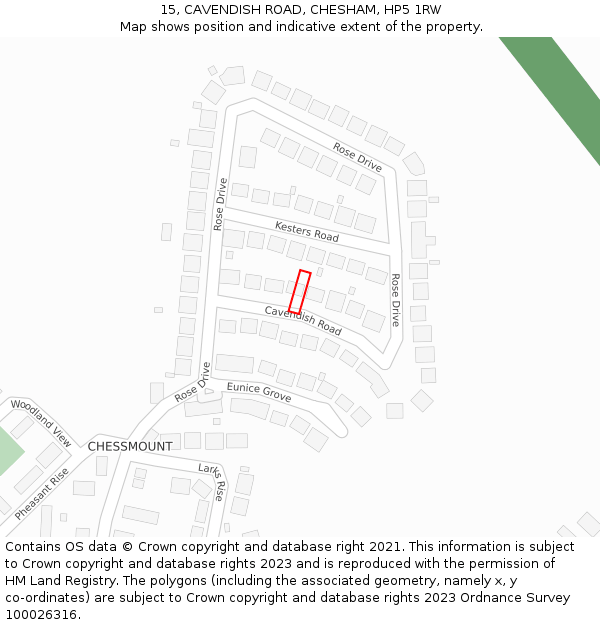 15, CAVENDISH ROAD, CHESHAM, HP5 1RW: Location map and indicative extent of plot