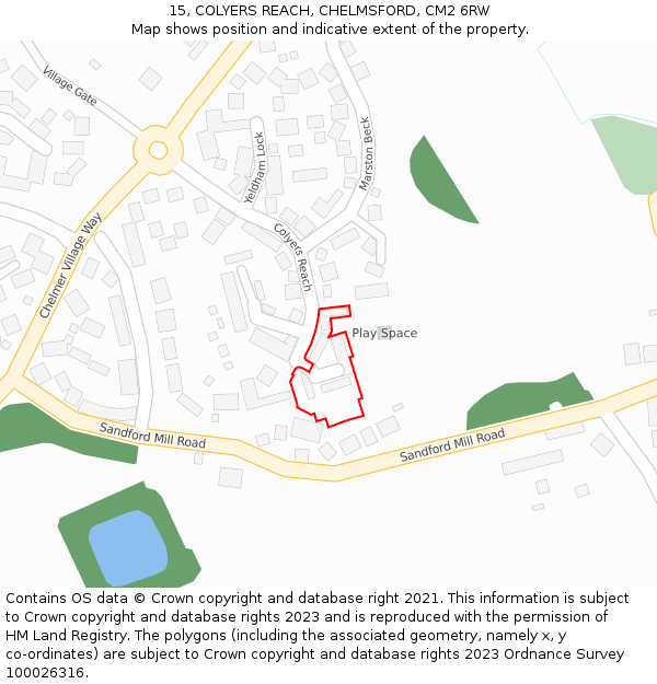 15, COLYERS REACH, CHELMSFORD, CM2 6RW: Location map and indicative extent of plot