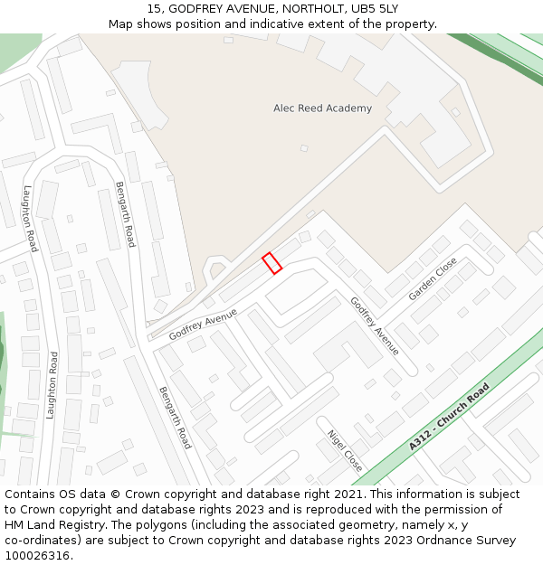 15, GODFREY AVENUE, NORTHOLT, UB5 5LY: Location map and indicative extent of plot