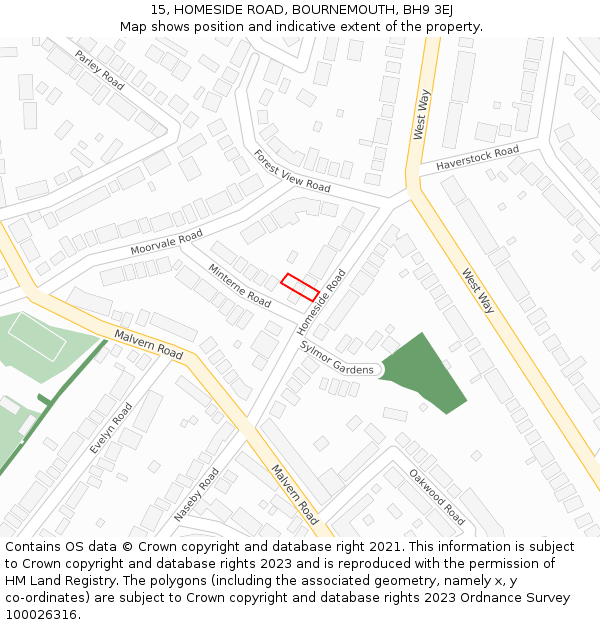 15, HOMESIDE ROAD, BOURNEMOUTH, BH9 3EJ: Location map and indicative extent of plot