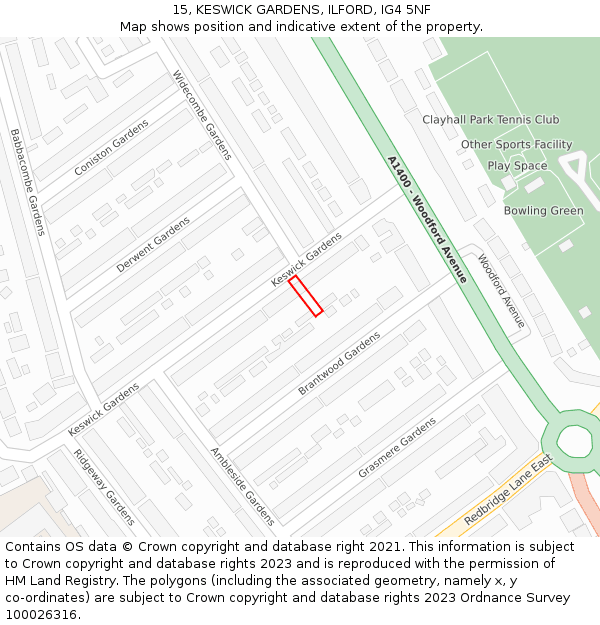 15, KESWICK GARDENS, ILFORD, IG4 5NF: Location map and indicative extent of plot