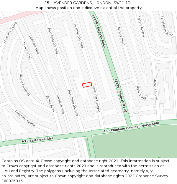 15, LAVENDER GARDENS, LONDON, SW11 1DH: Location map and indicative extent of plot