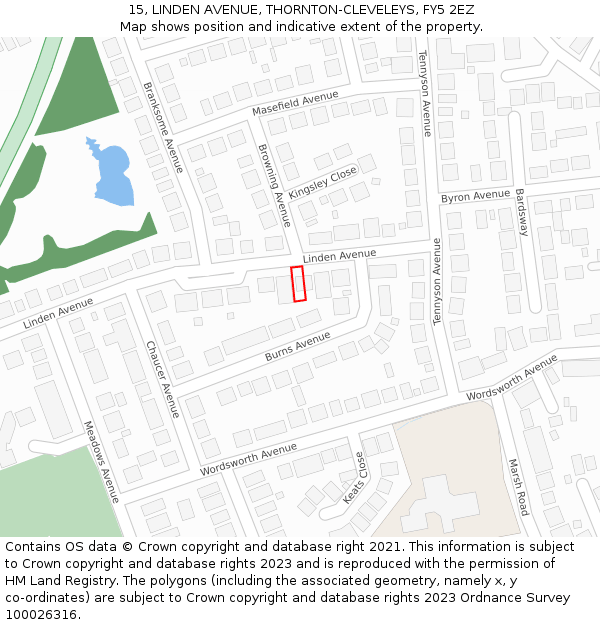 15, LINDEN AVENUE, THORNTON-CLEVELEYS, FY5 2EZ: Location map and indicative extent of plot
