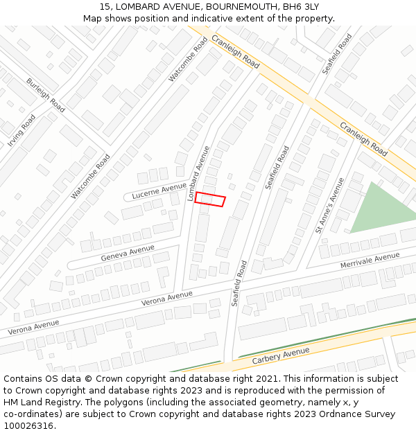 15, LOMBARD AVENUE, BOURNEMOUTH, BH6 3LY: Location map and indicative extent of plot