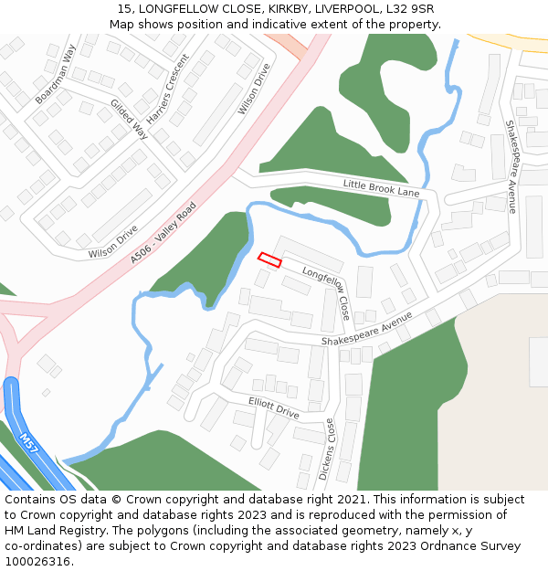 15, LONGFELLOW CLOSE, KIRKBY, LIVERPOOL, L32 9SR: Location map and indicative extent of plot