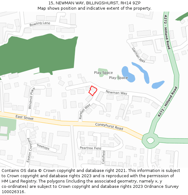 15, NEWMAN WAY, BILLINGSHURST, RH14 9ZP: Location map and indicative extent of plot