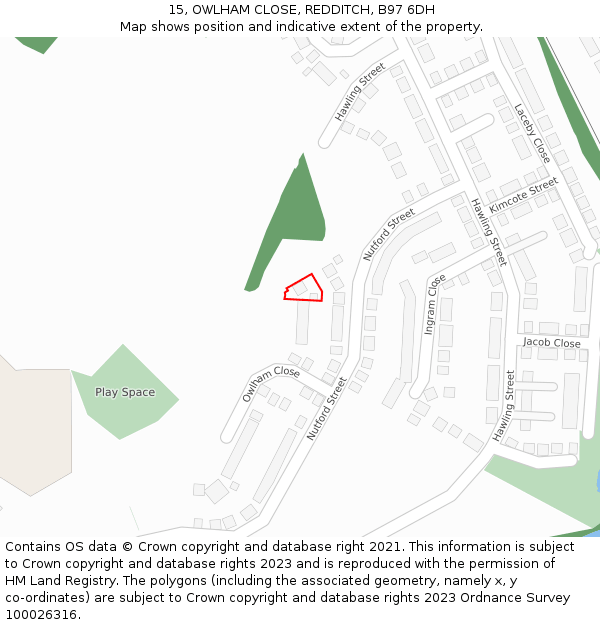 15, OWLHAM CLOSE, REDDITCH, B97 6DH: Location map and indicative extent of plot