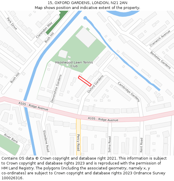 15, OXFORD GARDENS, LONDON, N21 2AN: Location map and indicative extent of plot