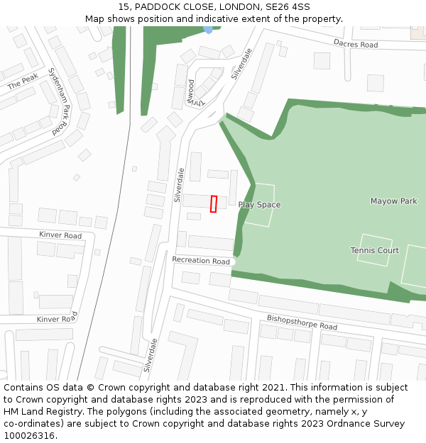 15, PADDOCK CLOSE, LONDON, SE26 4SS: Location map and indicative extent of plot