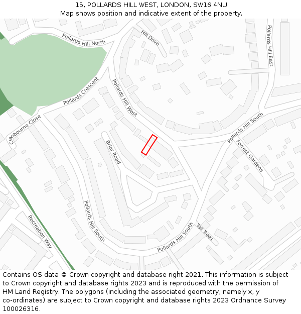 15, POLLARDS HILL WEST, LONDON, SW16 4NU: Location map and indicative extent of plot