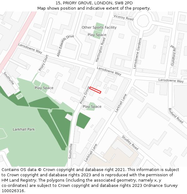 15, PRIORY GROVE, LONDON, SW8 2PD: Location map and indicative extent of plot