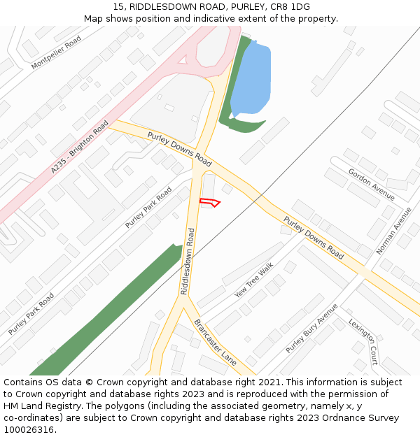 15, RIDDLESDOWN ROAD, PURLEY, CR8 1DG: Location map and indicative extent of plot