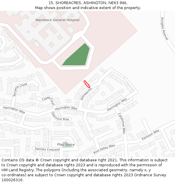 15, SHOREACRES, ASHINGTON, NE63 9WL: Location map and indicative extent of plot