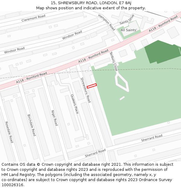 15, SHREWSBURY ROAD, LONDON, E7 8AJ: Location map and indicative extent of plot