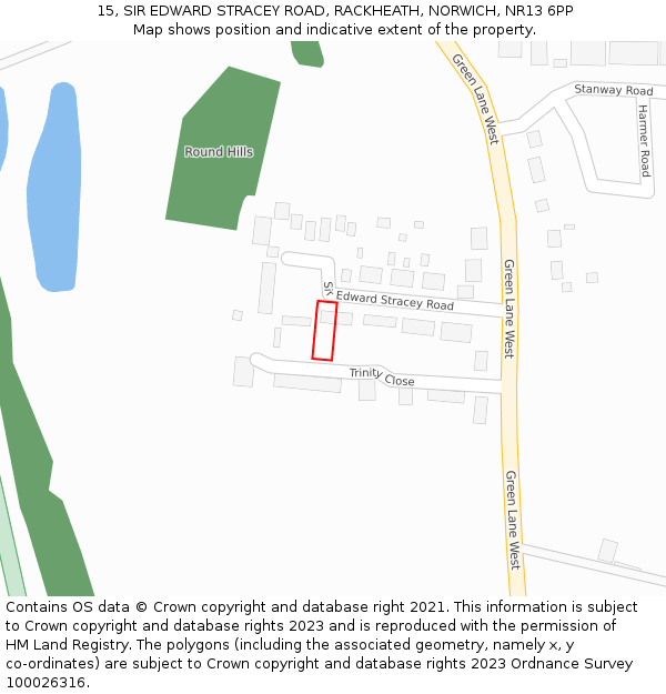 15, SIR EDWARD STRACEY ROAD, RACKHEATH, NORWICH, NR13 6PP: Location map and indicative extent of plot