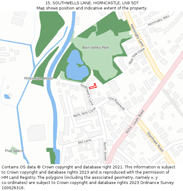 15, SOUTHWELLS LANE, HORNCASTLE, LN9 5DT: Location map and indicative extent of plot