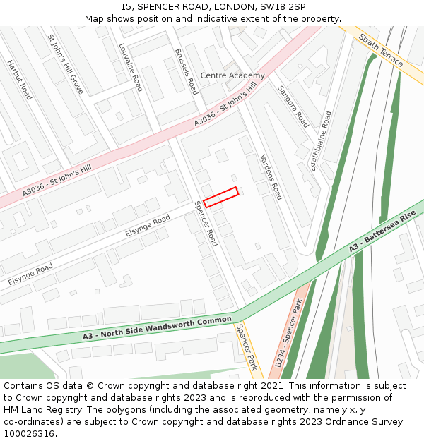 15, SPENCER ROAD, LONDON, SW18 2SP: Location map and indicative extent of plot