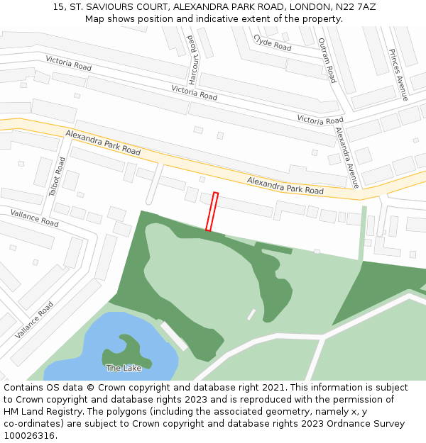 15, ST. SAVIOURS COURT, ALEXANDRA PARK ROAD, LONDON, N22 7AZ: Location map and indicative extent of plot