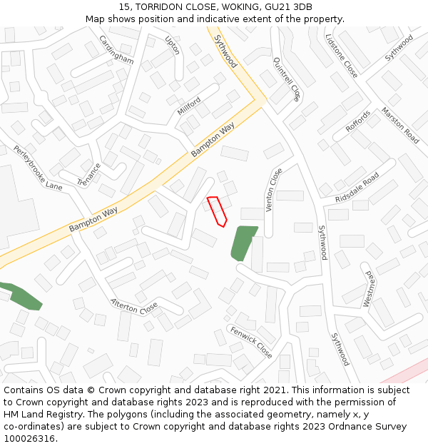 15, TORRIDON CLOSE, WOKING, GU21 3DB: Location map and indicative extent of plot