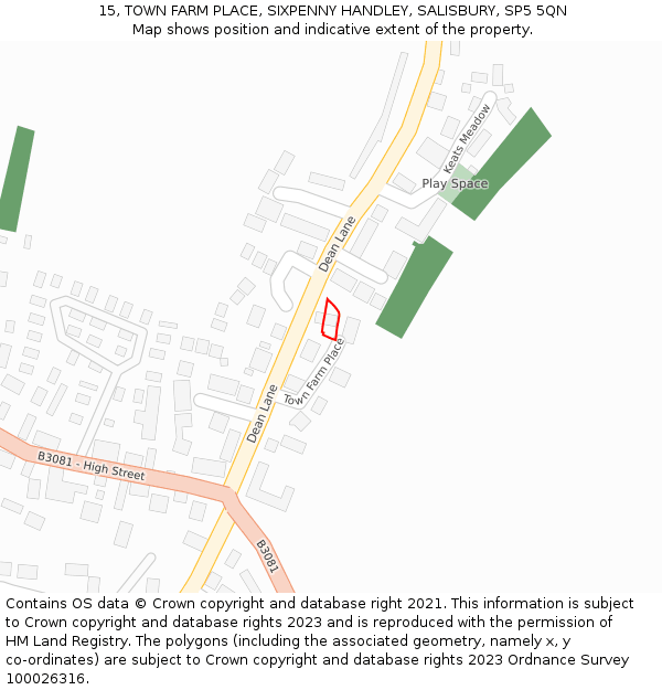 15, TOWN FARM PLACE, SIXPENNY HANDLEY, SALISBURY, SP5 5QN: Location map and indicative extent of plot