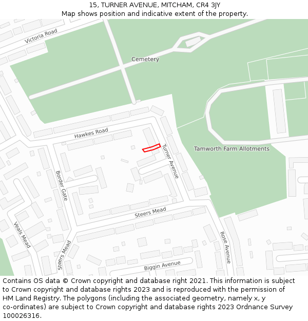 15, TURNER AVENUE, MITCHAM, CR4 3JY: Location map and indicative extent of plot